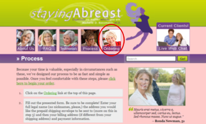 Shows the location of the Ordering navigation link.