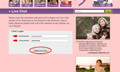 Shows an example of the live chat login form.